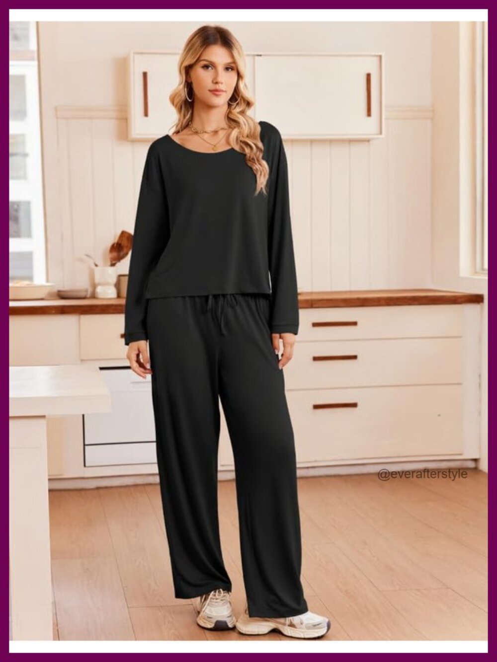 2 Piece Pajama Set Long Sleeve Top Full Length Pants Soft Stretchy Lounge PJs - Picture 2 of 6